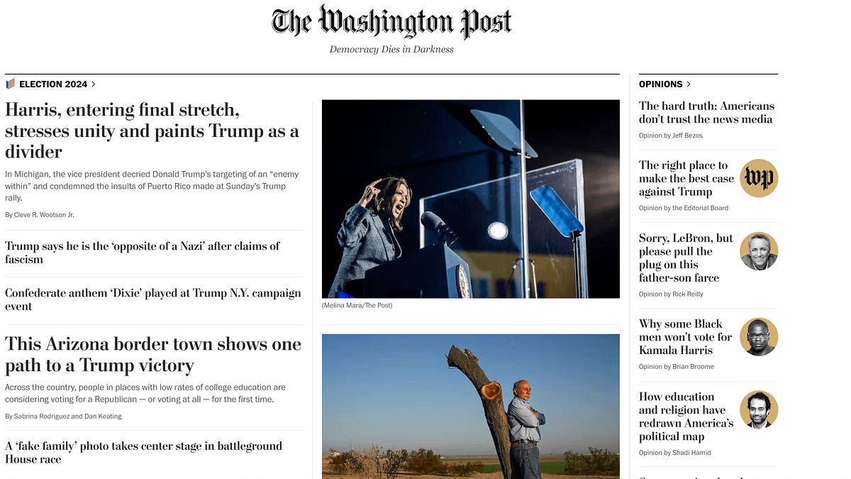 ワシントンポストが2024年米大統領選候補者支持を行わないと発表し、購読解約の波が広がっている。(ワシントンポスト公式サイトのスクリーンショットより) ワシントンポストが2024年米大統領選候補者支持を行わないと発表し、購読解約の波が広がっている。(ワシントンポスト公式サイトのスクリーンショットより)