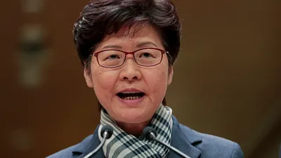 香港特首林鄭月娥11日召開記者會,強調警隊並未失控、「暴徒」行徑不會得逞。(美聯社)