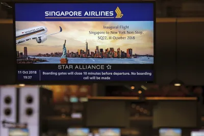新加坡航空重啟全球最長航線,樟宜直飛紐瓦克,飛行時間長達18小時45分鐘。(美聯社)
