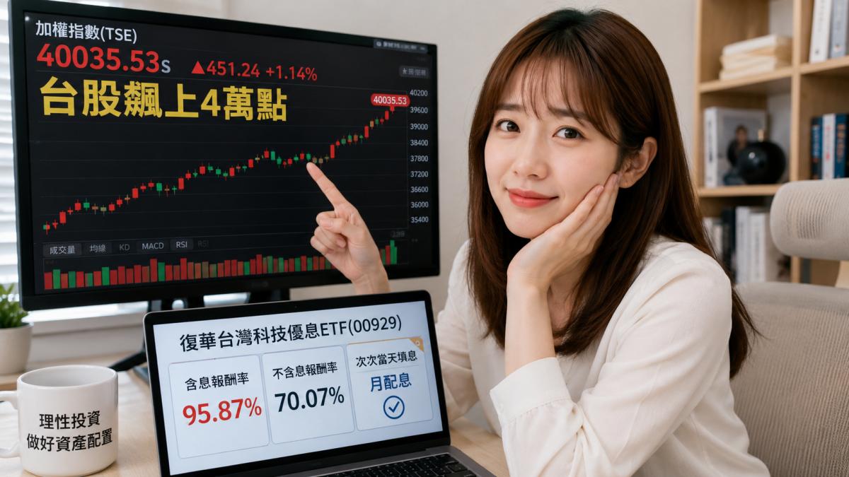 台股飆上4萬點又喜又怕 財經雪倫:息收型ETF可替配置加防護