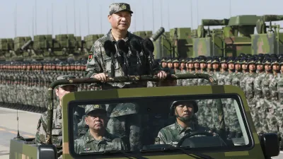 中國人民解放軍為慶祝建軍90周年,在內蒙古朱日和基地舉行大閱兵,習近平親自主持(AP)