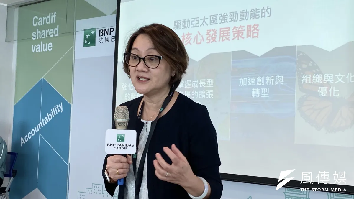 法國巴黎保險集團亞洲區總裁See See Ooi是催生台灣法巴首張分紅保單的靈魂人物,圖為她今年3月2日來台出席記者會身影。(陳怡慈攝)