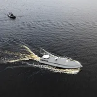 巡航中のウクライナ海上無人艇。(AP通信) 巡航中のウクライナ海上無人艇。(AP通信)
