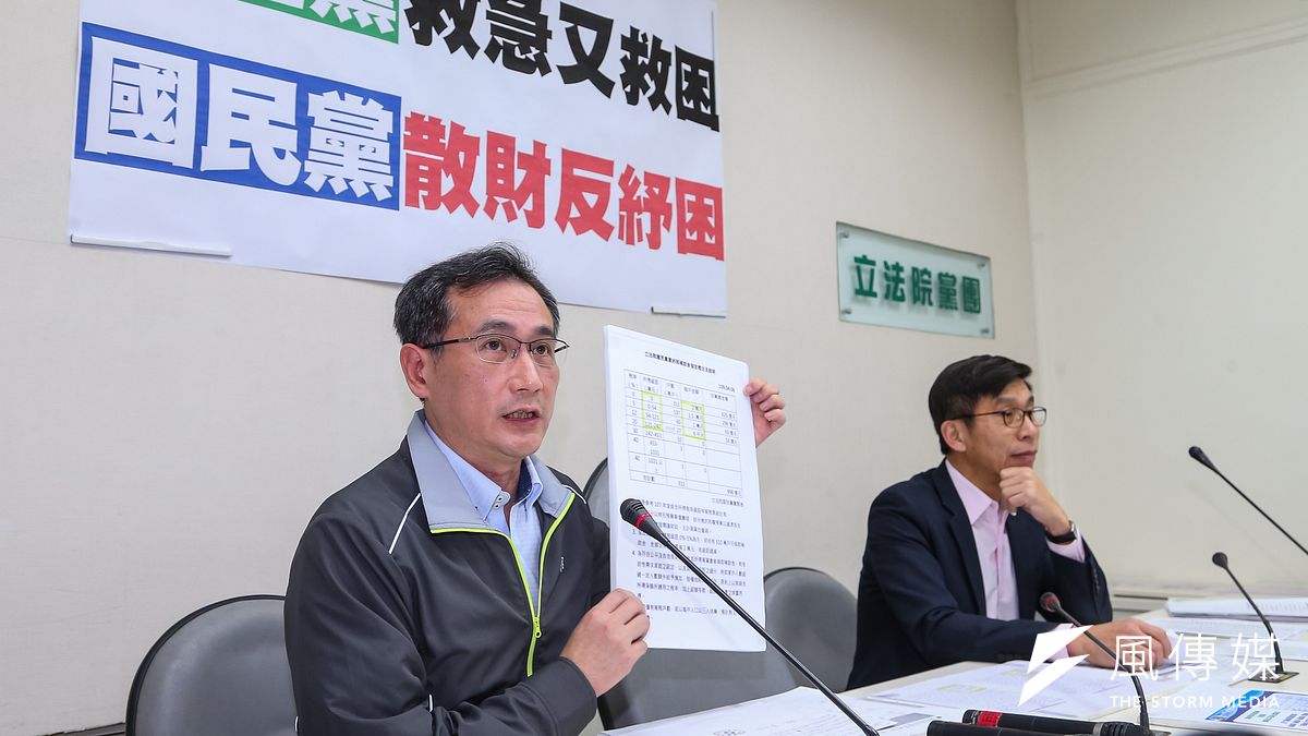 民進黨立委鄭運鵬(左)、鍾佳濱(右)14日召開「民進黨救急又救困,國民黨散財反紓困」記者會。(顏麟宇攝) 民進黨立委鄭運鵬(左)、鍾佳濱(右)14日召開「民進黨救急又救困,國民黨散財反紓困」記者會。(顏麟宇攝)
