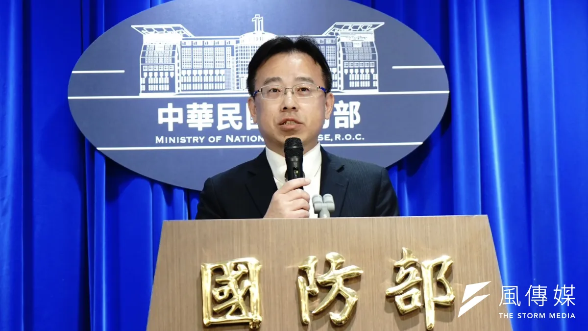 國防部全民防衛動員署人力動員處長朱森村9日舉行記者會說明萬安47號演習。(張曜麟攝)