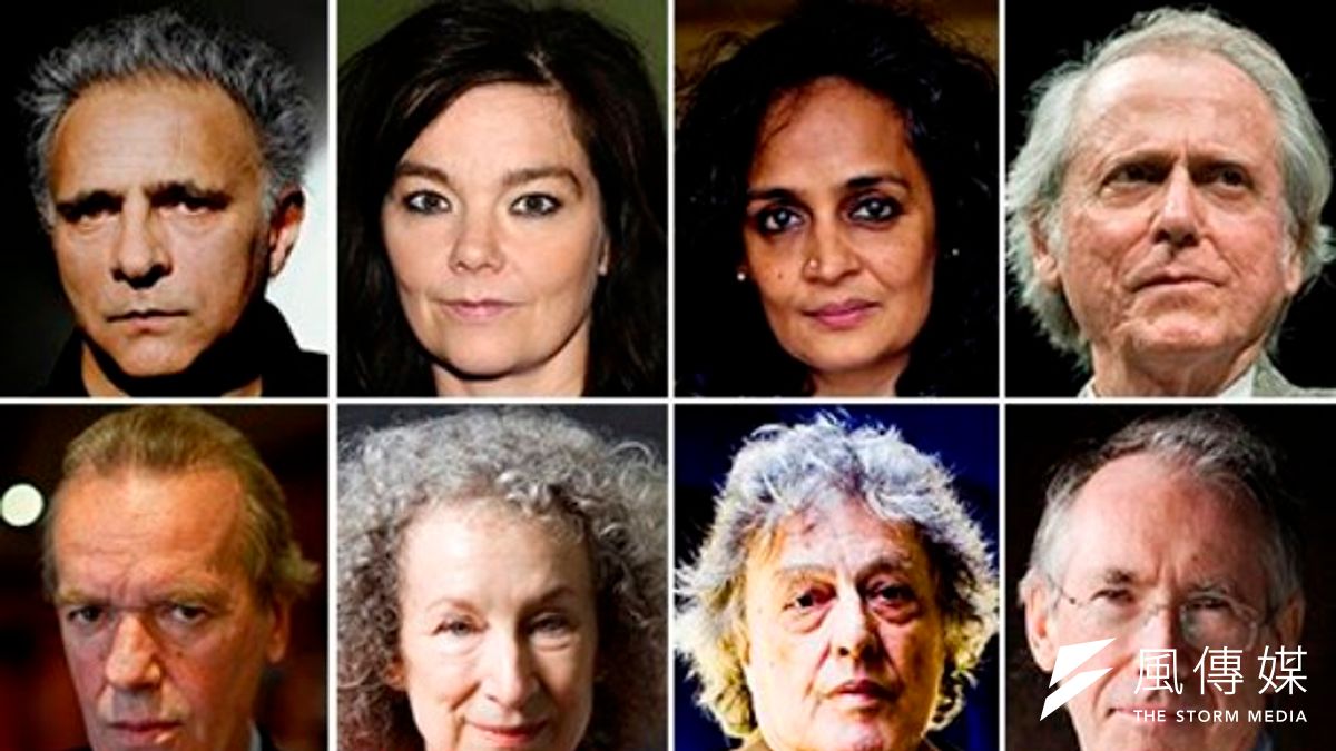 左上至右下順時針次序為:庫雷西(Hanif Kureishi)、碧玉(Björk)、羅伊(Arundhati Roy)、德里羅(Don DeLillo)、麥克伊旺(Ian McEwan)、斯托帕德(Tom Stoppard)、愛特伍(Margaret Atwood)、艾米斯(Martin Amis)(圖片來源:取自網路) 左上至右下順時針次序為:庫雷西(Hanif Kureishi)、碧玉(Björk)、羅伊(Arundhati Roy)、德里羅(Don DeLillo)、麥克伊旺(Ian McEwan)、斯托帕德(Tom Stoppard)、愛特伍(Margaret Atwood)、艾米斯(Martin Amis)(圖片來源:取自網路)