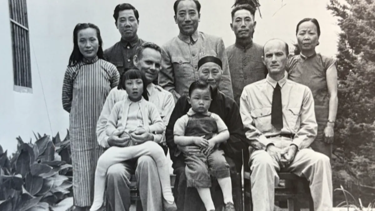 Milton E. Miles (front row, far left) photographed with Dai Li's family. (National Archives and Records Administration)