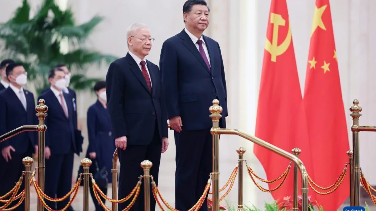 2022年10月31日,越南越共中央總書記阮富仲訪問北京,與習近平舉行會談(新華社)