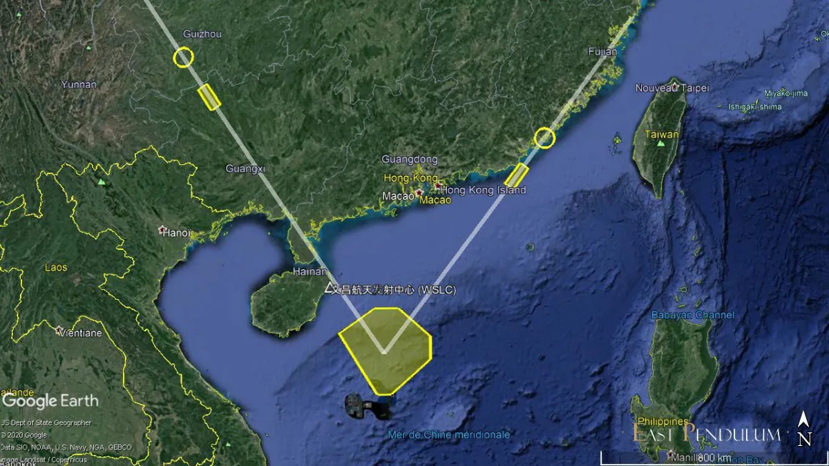 兩枚東風飛彈精準地落在目標區,卻讓周邊國家更傾向美國。(翻攝自Aircraft Spots Twitter)