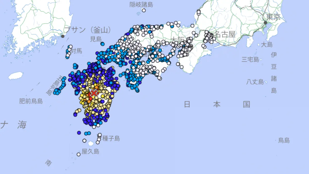 2026年7月28日午後4時27分ごろ、熊本県熊本地方でマグニチュード7.1の地震が発生し、宇城市と氷川町で最大震度7を観測した。有明・八代海には津波注意報が発表された。(画像/気象庁より)