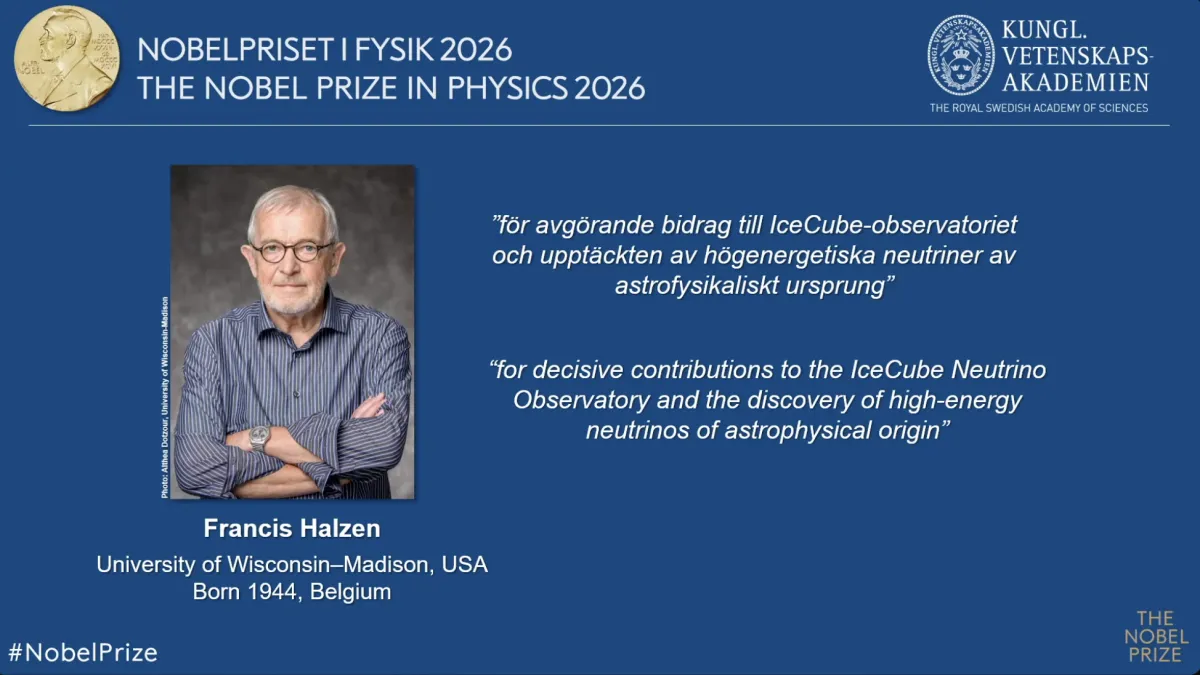 2026年諾貝爾物理學獎得主Francis Halzen。(翻攝諾獎Youtube頻道)