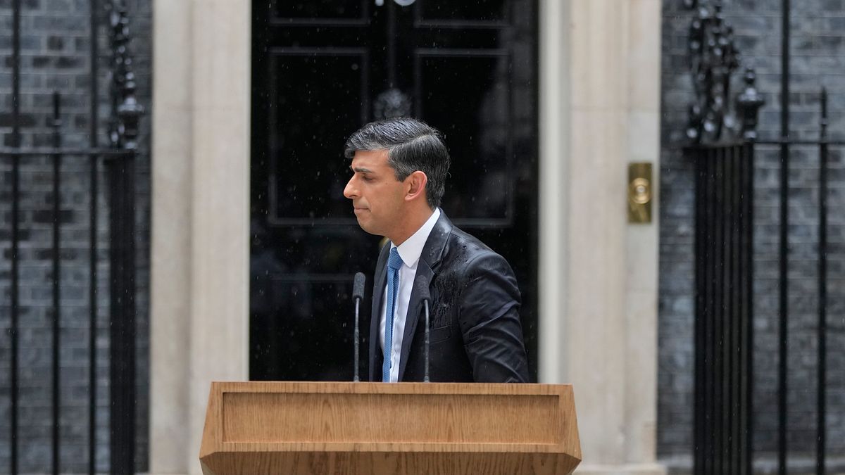 2024年5月22日,英國首相蘇納克在倫敦唐寧街10號發表聲明,7月4日將舉行國會大選。(美聯社) 2024年5月22日,英國首相蘇納克在倫敦唐寧街10號發表聲明,7月4日將舉行國會大選。(美聯社)