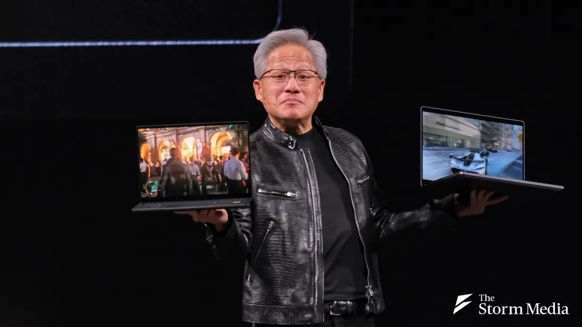 NVIDIA founder and CEO Jensen Huang (黃仁勳) delivers a keynote address at the Taipei Music Center on July 1, officially unveiling Microsoft's Nvidia RTX Spark-powered Surface Laptop Ultra. (Photo by Liu Wei-hung)