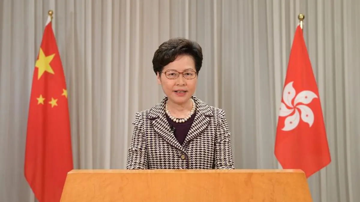 6月30日,香港行政長官林鄭月娥於聯合國人權理事會會議以視像發言。(取自香港特區政府官網)