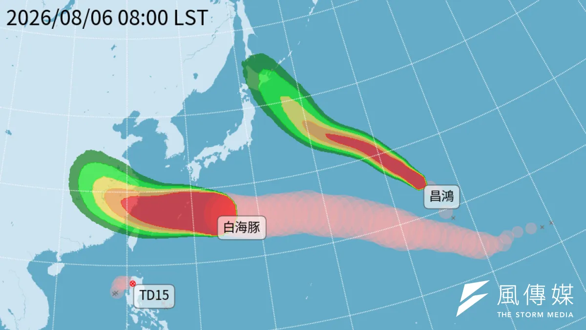 台風13号(ドルフィン)は進路予想が西寄りに修正され、台湾への影響が懸念されている。(画像/台湾中央気象署の資料より)