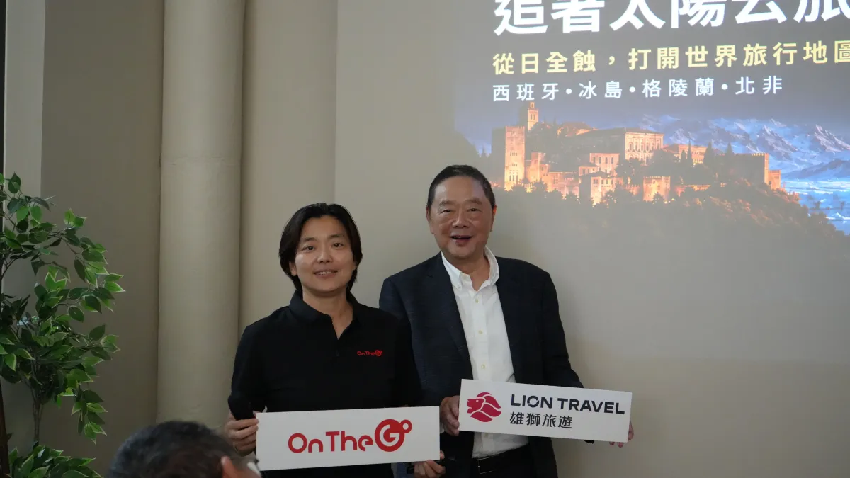 雄獅旅遊全球事業發展總經理劉文義(右)與On The Go創辦人Sanny(左)。(雄獅旅遊提供)