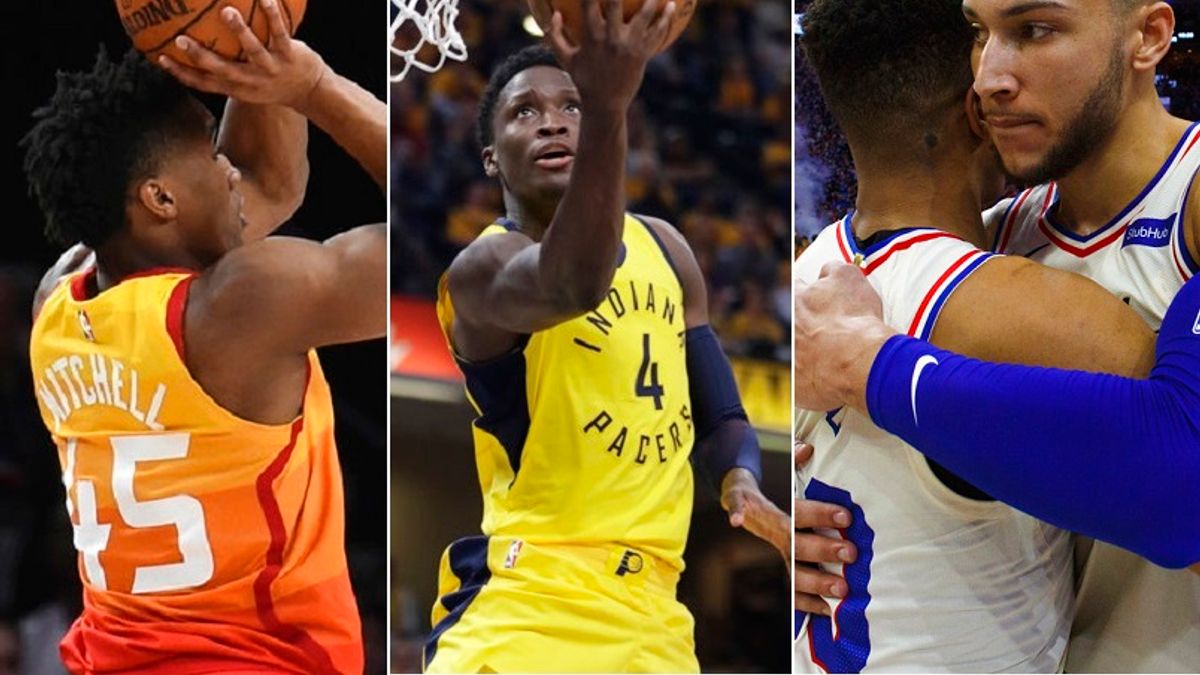 NBA今年季後賽新人備出,爵士米契爾(左),溜馬歐拉迪波(中)與76人西蒙斯(右)都有出色表現,主宰第一輪戰局。(美聯社) NBA今年季後賽新人備出,爵士米契爾(左),溜馬歐拉迪波(中)與76人西蒙斯(右)都有出色表現,主宰第一輪戰局。(美聯社)