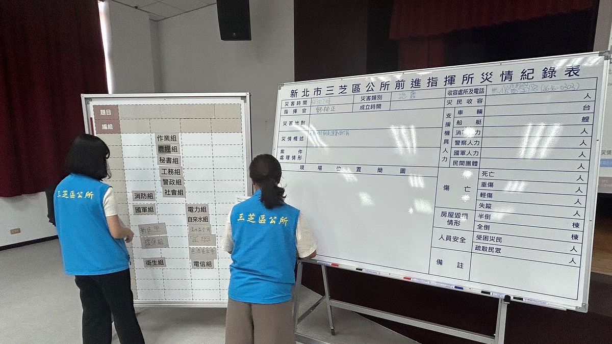 區公所運用災情看板進行兵棋推演(圖/新北市消防局提供 ) 區公所運用災情看板進行兵棋推演(圖/新北市消防局提供 )