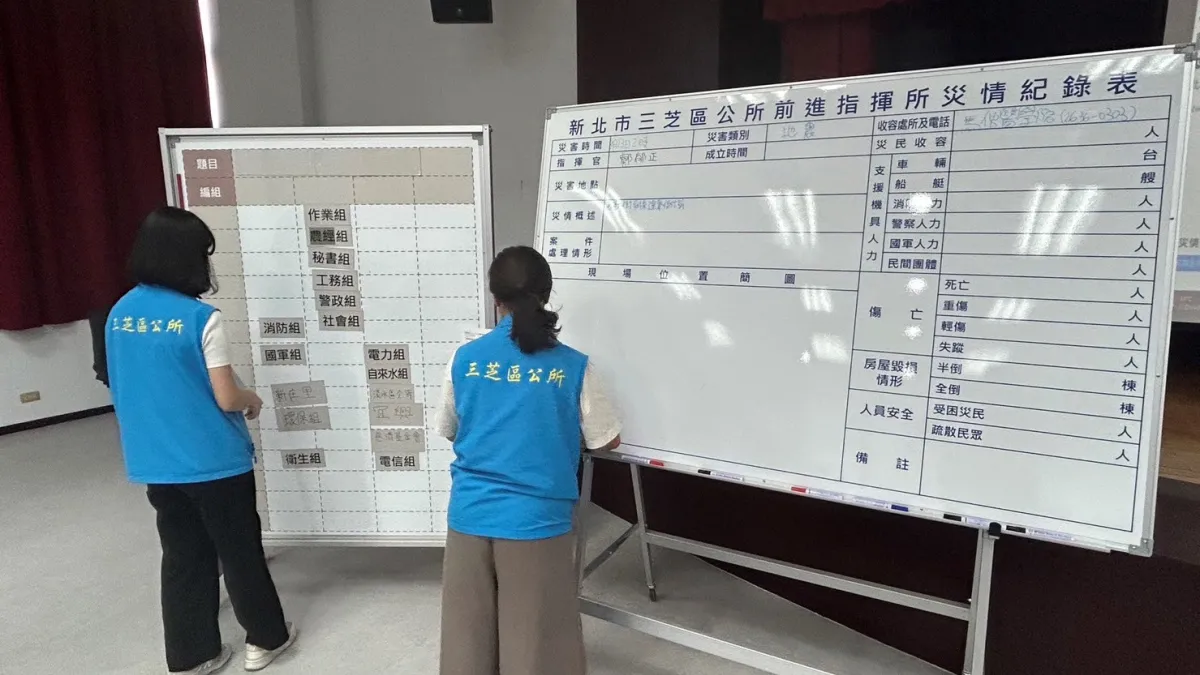 區公所運用災情看板進行兵棋推演(圖/新北市消防局提供 )