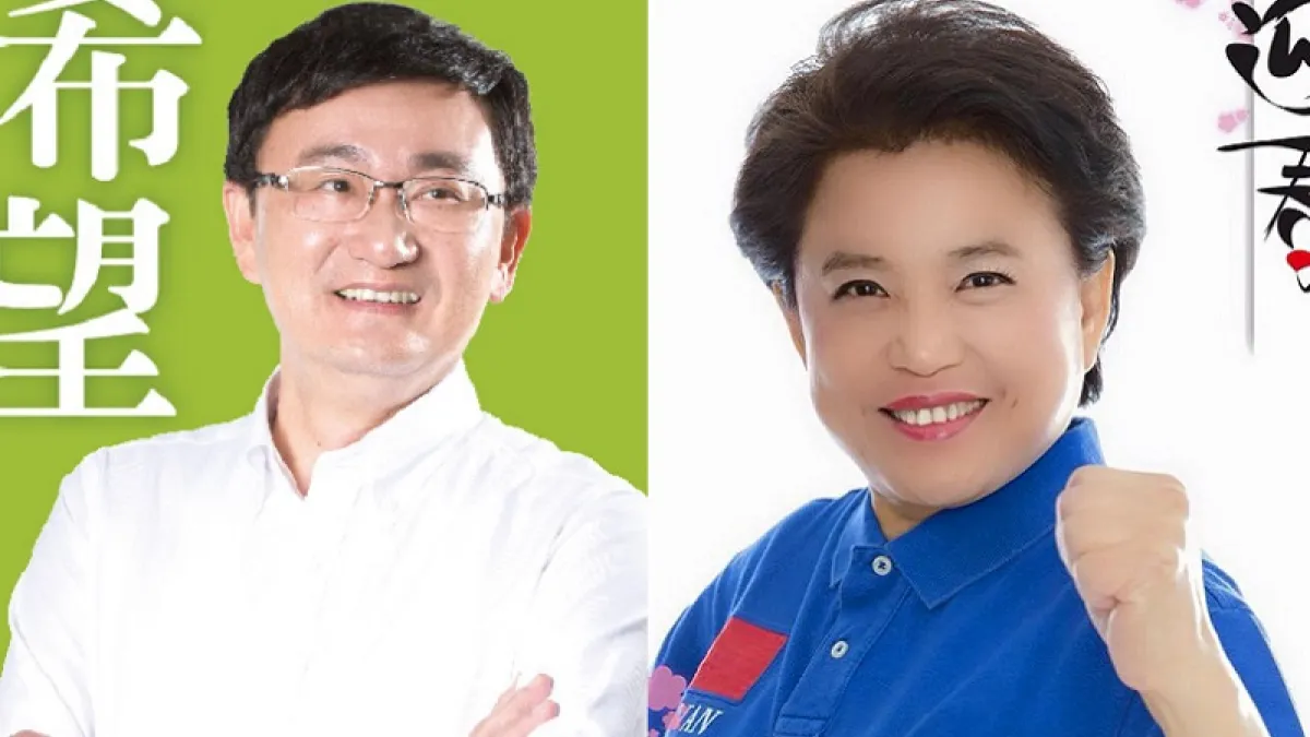 台中市第六選區兩位參選人黃國書(左,民進黨)和沈智慧(右,國民黨)。