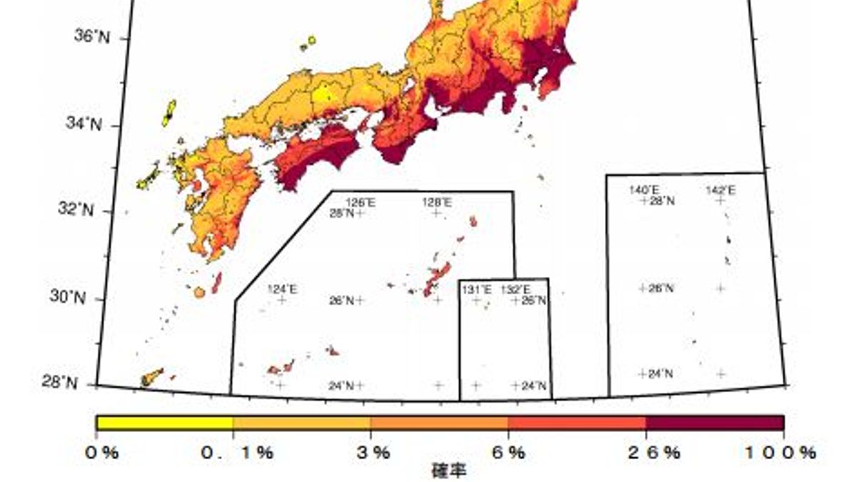 今後30年以内に日本各地で震度6弱以上の地震が発生する確率(地震調査研究推進本部より) 今後30年以内に日本各地で震度6弱以上の地震が発生する確率(地震調査研究推進本部より)
