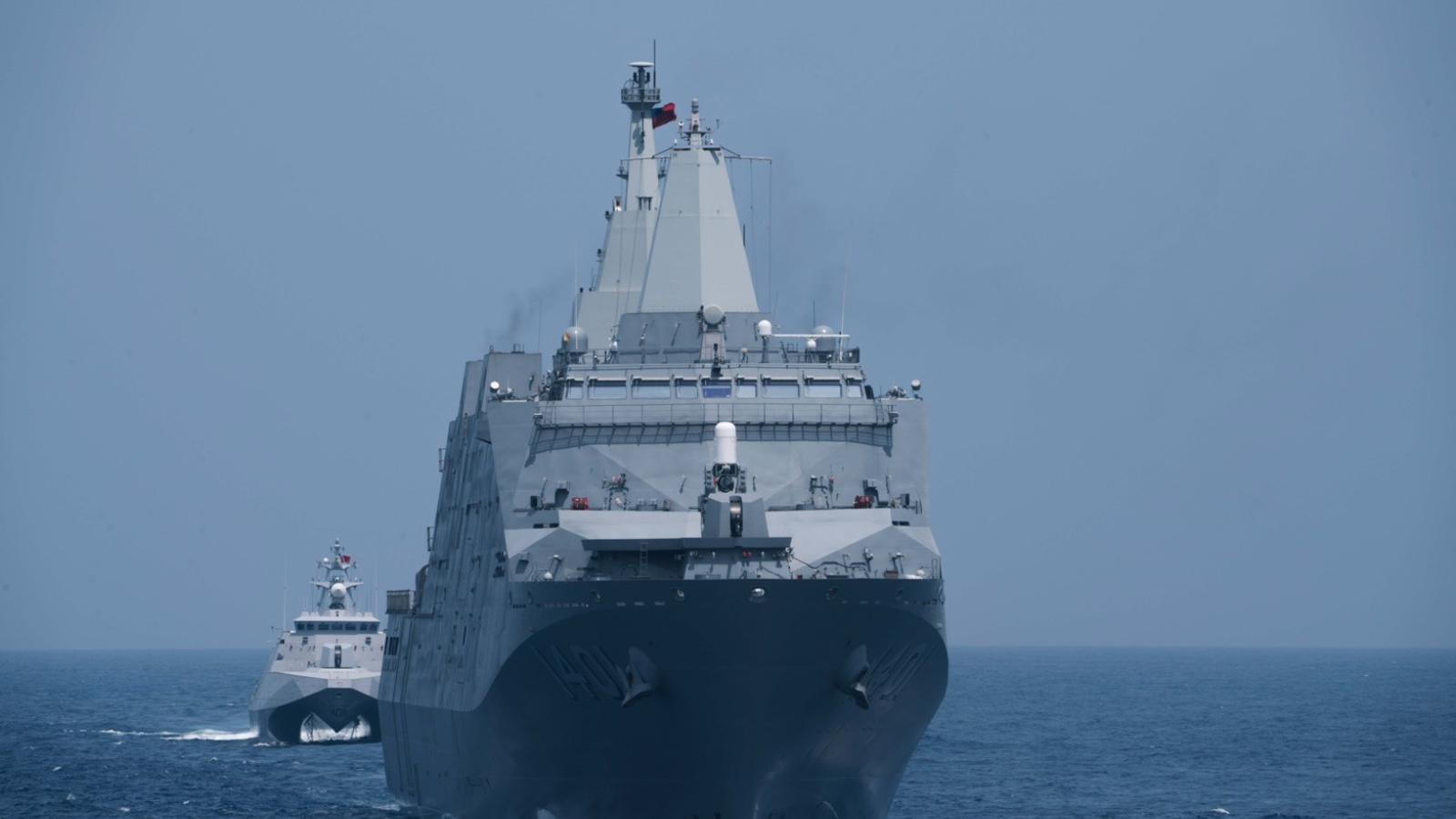 漢光演習》海軍、海巡聯手「反封鎖護航」 玉山艦模擬護送重要物資入港