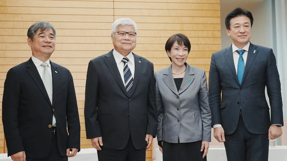 台積電董事長魏哲家(左二)5日至日本首相官邸會晤高市早苗(右二)。(資料照,美聯社)