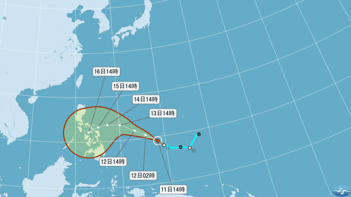 中央氣象局颱風「茉莉」路徑潛勢預測圖,中央氣象局表示影響台灣的機率不大。(取自中央氣象局) 中央氣象局颱風「茉莉」路徑潛勢預測圖,中央氣象局表示影響台灣的機率不大。(取自中央氣象局)