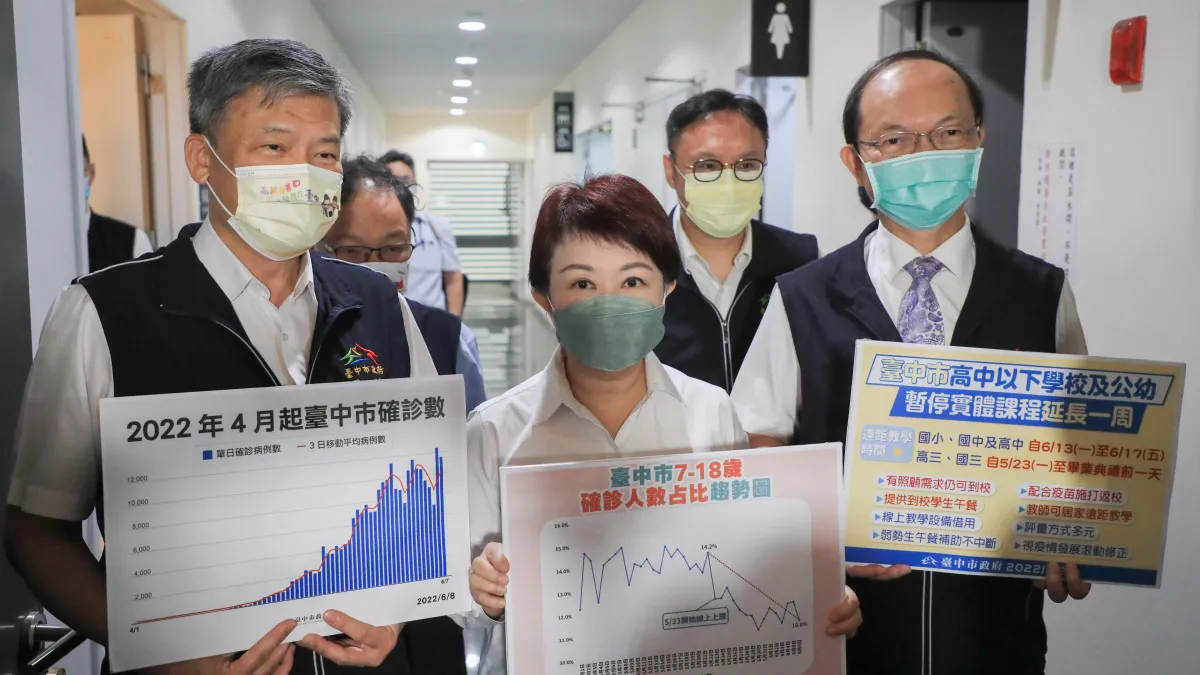台中市長盧秀燕9日宣布,針對高中以下學校遠距教學再延一周,從6月13至17日止仍暫停實體教學,後續將視疫情發展再滾動檢討。(圖/台中市政府)