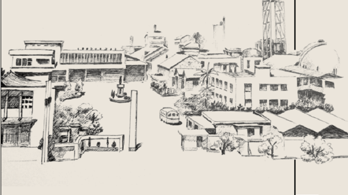 高雄硫酸錏廠,是當年戲獅甲工業區最重要的建設之一。(林立偉繪圖) 高雄硫酸錏廠,是當年戲獅甲工業區最重要的建設之一。(林立偉繪圖)