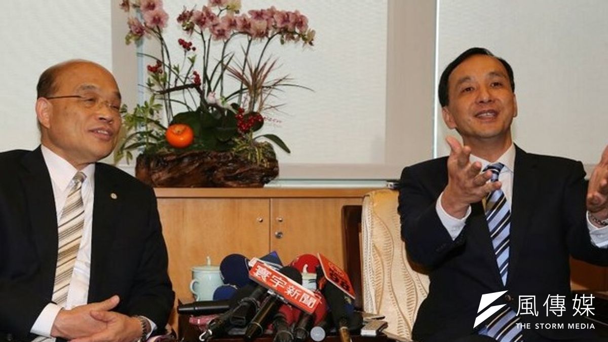 新北市長朱立倫27日在國民黨首長會報促成藍營表態核四停工。(圖為423蘇貞昌朱立倫會面,余志偉攝) 新北市長朱立倫27日在國民黨首長會報促成藍營表態核四停工。(圖為423蘇貞昌朱立倫會面,余志偉攝)