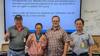 北分署泰山職業訓練場林嘉琪訓練師(左2)派訓參加國際自動化協會(ISA)舉辦的工業自動化與控制系統安全認證課程。(圖/勞動力發展署北分署提供)