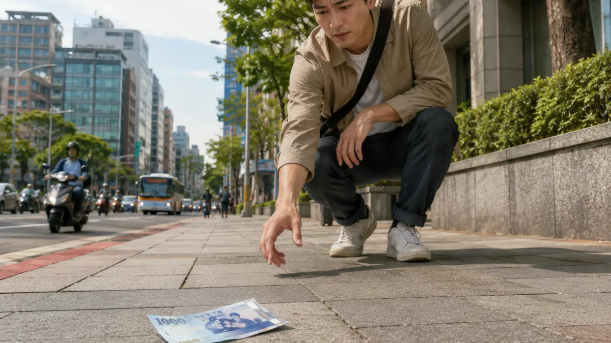 走在路上突然看到一張1000元鈔票,四周又沒有人,你會撿起來直接放進口袋嗎?(圖/Chatgpt)