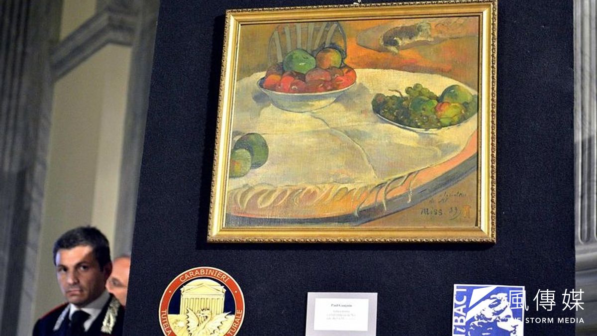 高更的靜物畫〈桌上水果或有小狗的靜物畫〉(美聯社) 高更的靜物畫〈桌上水果或有小狗的靜物畫〉(美聯社)