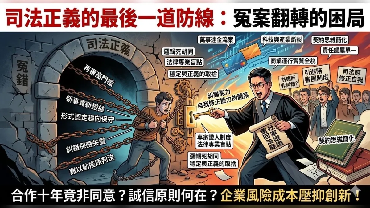 司法正義的最後一道防線 詹晉鑒談再審高門檻:冤案翻轉的困局。(照片/AI合成詹晉鑒提供)