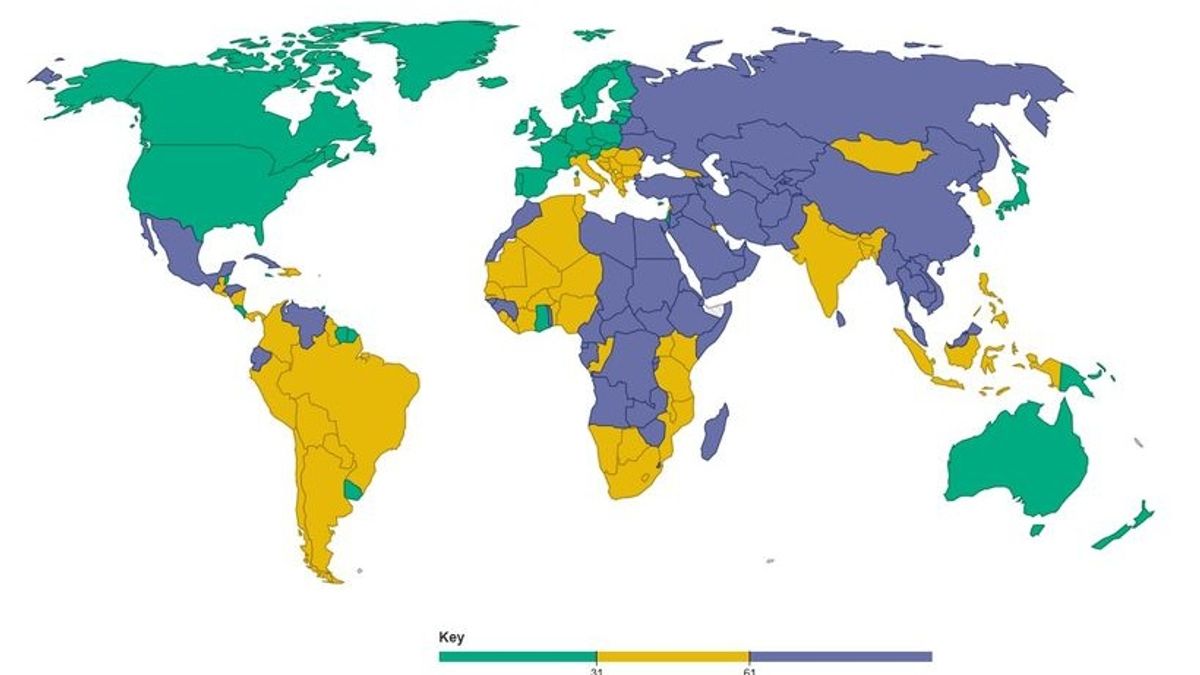 自由之家公布〈2014年全球新聞自由〉,綠色為自由地區,黃色為部分自由,紫色為不自由。(取自自由之家) 自由之家公布〈2014年全球新聞自由〉,綠色為自由地區,黃色為部分自由,紫色為不自由。(取自自由之家)