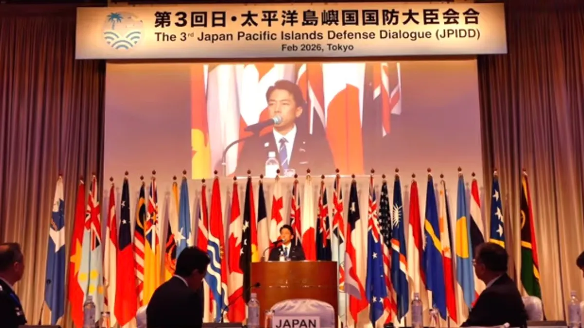 小泉防衛相は東京都内で開催された日・太平洋島嶼国国防大臣会合の基調講演で、気候変動や海洋安全保障の危機に対し、人材育成を含む多層的な連携強化を呼びかけた。(写真/防衛省YouTube提供)