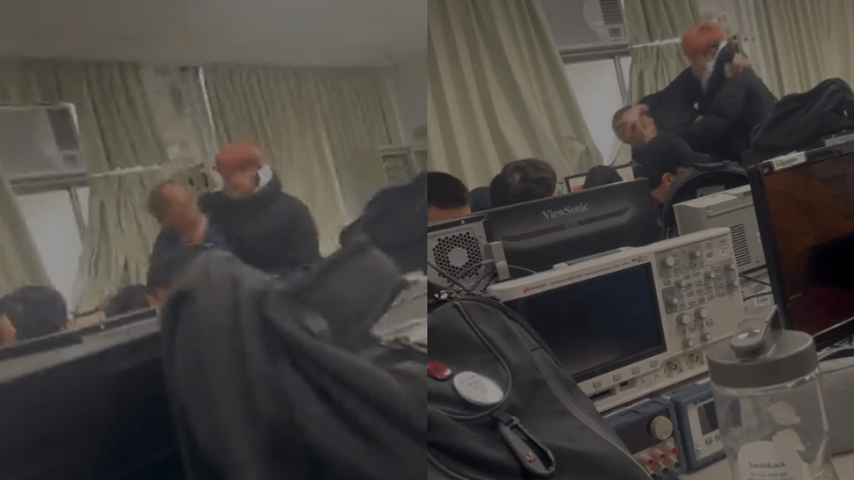 龍華科技大學一名學生疑因不滿上課禁飲食規定,在教室內與老師發生肢體衝突。(圖/翻攝自Dcard) 龍華科技大學一名學生疑因不滿上課禁飲食規定,在教室內與老師發生肢體衝突。(圖/翻攝自Dcard)