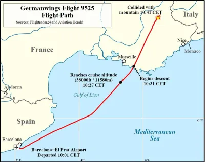 德翼航空4U 9525飛行路線圖 德翼航空4U 9525飛行路線圖