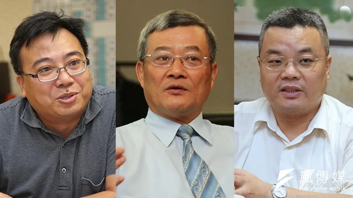 行政執行署署長張清雲(中)說,整個執行署718人,每人案件數都有2、3萬件,書記官林宇宏(右)說每月要收回超過600萬才開始算績效,行政執行官黃文信(左)則說這裡工作量大,績效獎金壓力更是大,「獎金沒有外面想像那麼好拿」。(吳逸驊、余志偉攝)