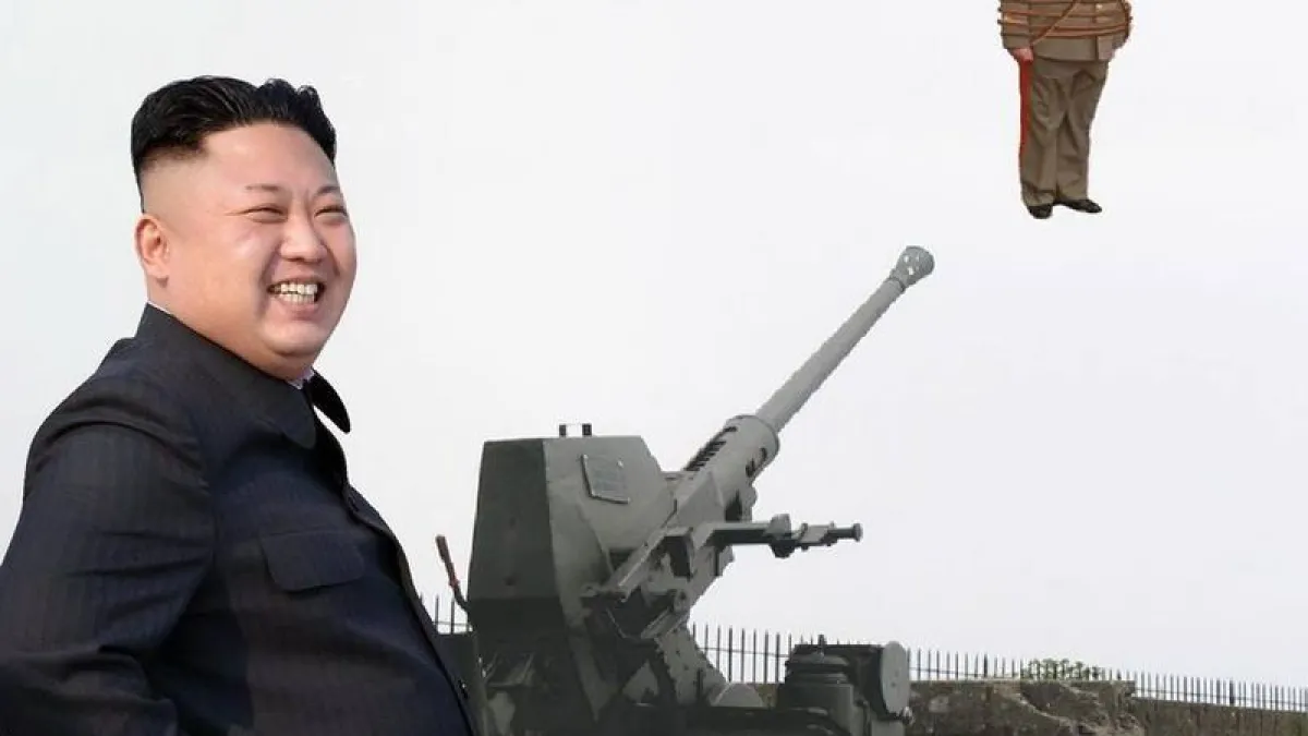 金正恩日前下令以高射砲處決人民武力部部長玄永哲,這是台灣網友kuso的圖片。