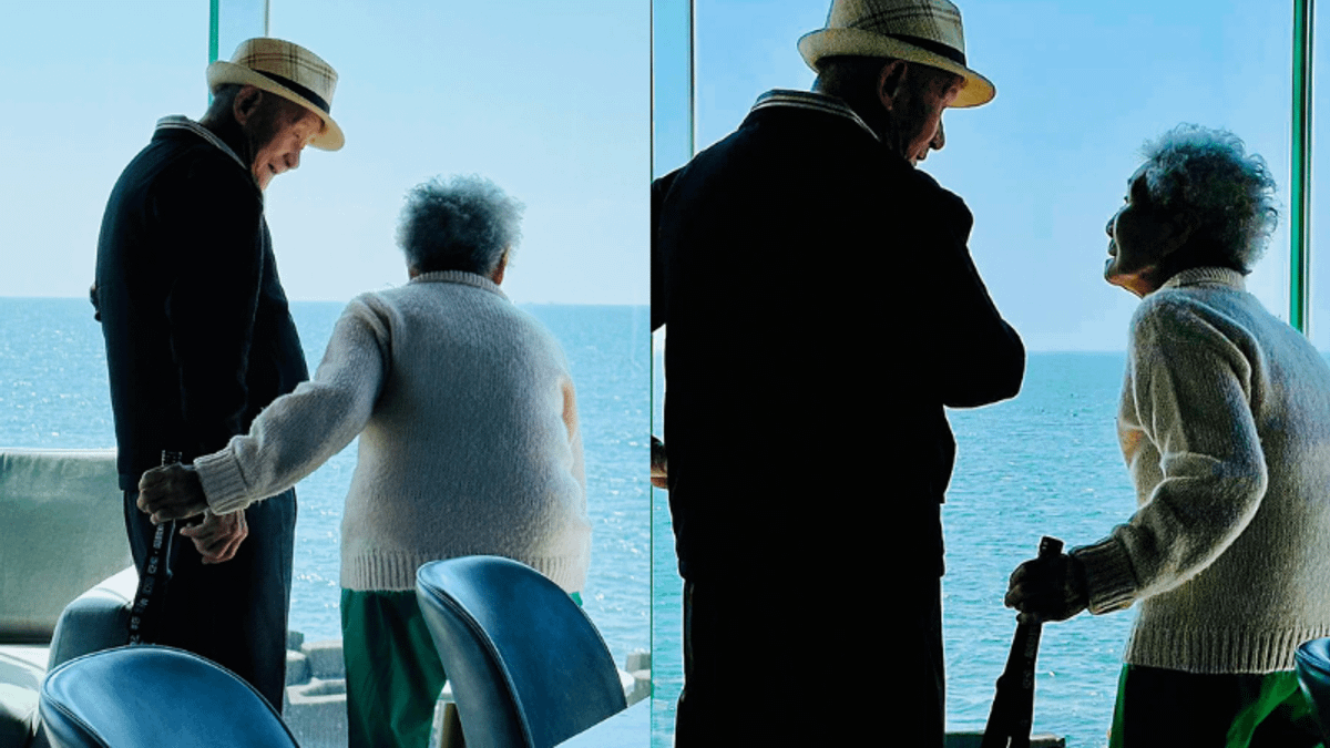 情人節期間,有一位客人在用餐時,無意間目睹了一對老夫妻的恩愛互動,便拿出手機偷偷地拍下了兩張照片,並想要將這兩張照片送給他們。沒想到消息曝光後,真的釣出孫女回應。(圖/翻攝自FB/椰們餐旅-枋寮海景餐廳) 情人節期間,有一位客人在用餐時,無意間目睹了一對老夫妻的恩愛互動,便拿出手機偷偷地拍下了兩張照片,並想要將這兩張照片送給他們。沒想到消息曝光後,真的釣出孫女回應。(圖/翻攝自FB/椰們餐旅-枋寮海景餐廳)