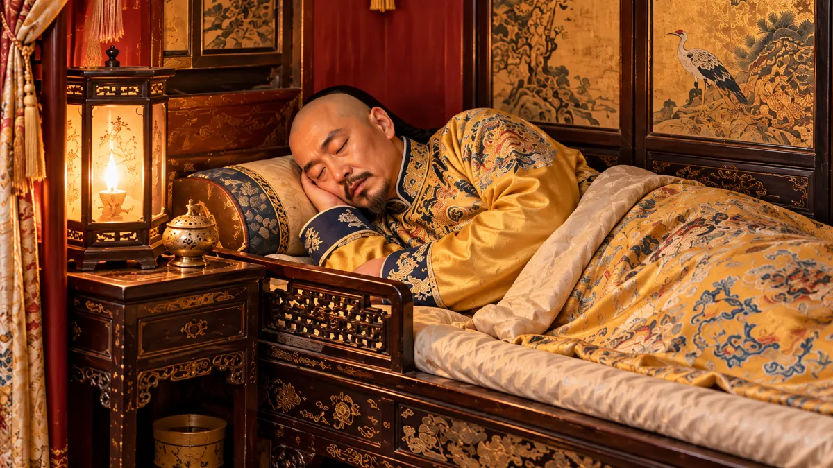 以雍正皇帝的寢宮榻床為例,長約235公分,寬度卻僅有約130公分,大小幾乎等同於現代的單人床。擁有一整座龐大皇宮、坐擁後宮佳麗三千的皇帝,為何偏偏鍾情於這張又窄又小的「迷你床」?(圖/AI生成)
