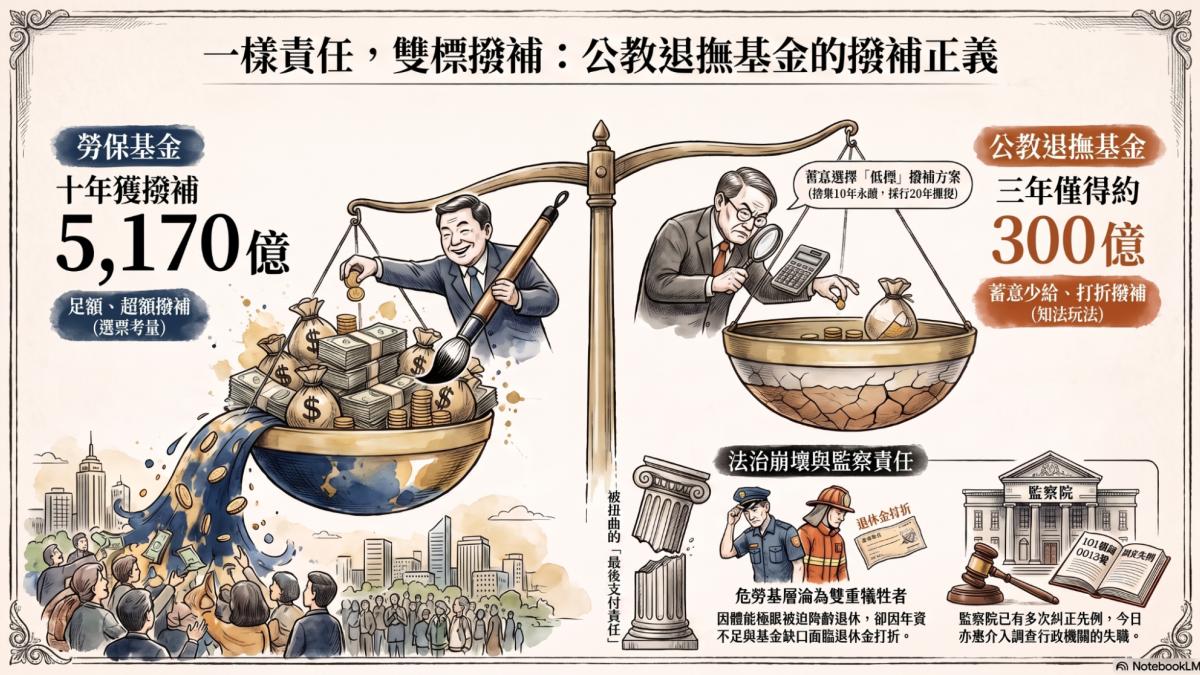 觀點投書:一樣責任,雙標撥補─監察院坐視不管?