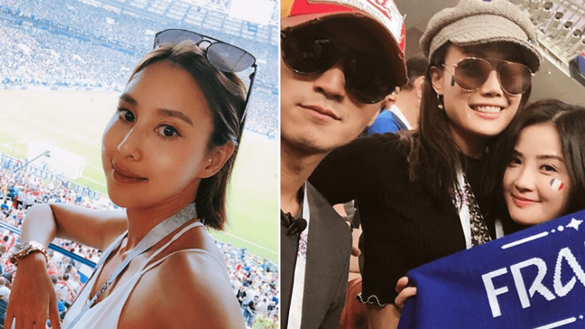 台灣藝人房思瑜(左)與香港藝人謝霆鋒等人也跑到俄羅斯世足決賽現場。(取圖自房思瑜IG與謝霆鋒IG) 台灣藝人房思瑜(左)與香港藝人謝霆鋒等人也跑到俄羅斯世足決賽現場。(取圖自房思瑜IG與謝霆鋒IG)