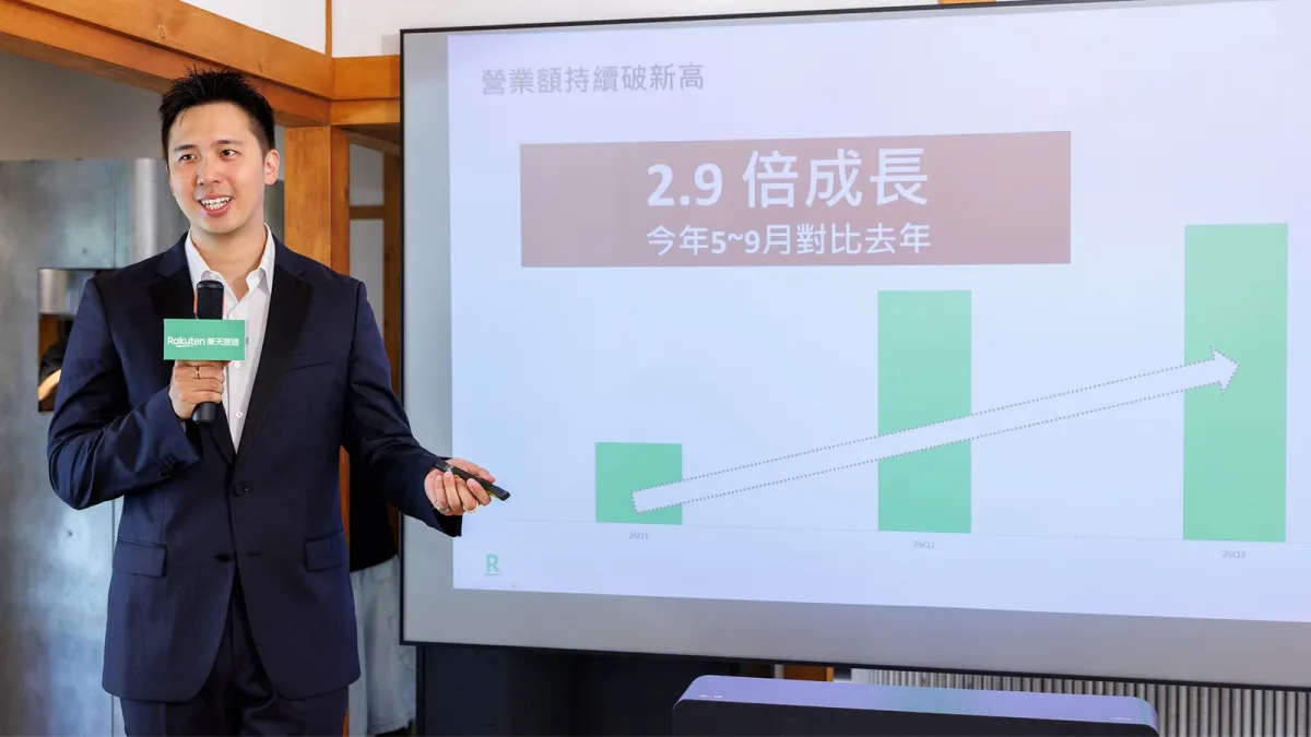 Rakuten 樂天旅遊台灣區總經理陳忠豪於簡報會上分享樂天旅遊訂房業績再創佳績,同期飆升3.2倍