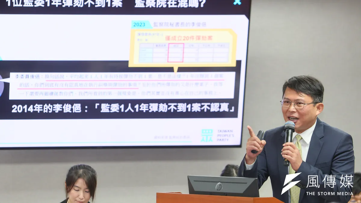民眾黨立委黃國昌質詢時直指,李俊俋過往在任立委時對監察院的相關職權多有批評,如今當上秘書長後卻立場不一。(顏麟宇攝)
