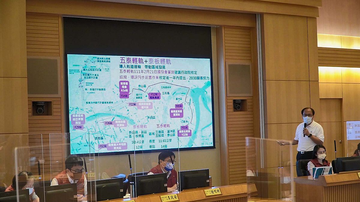 111年8月17日捷運局市政會議專題報告五泰泰板輕軌路線圖。(圖/新北市府提供) 111年8月17日捷運局市政會議專題報告五泰泰板輕軌路線圖。(圖/新北市府提供)