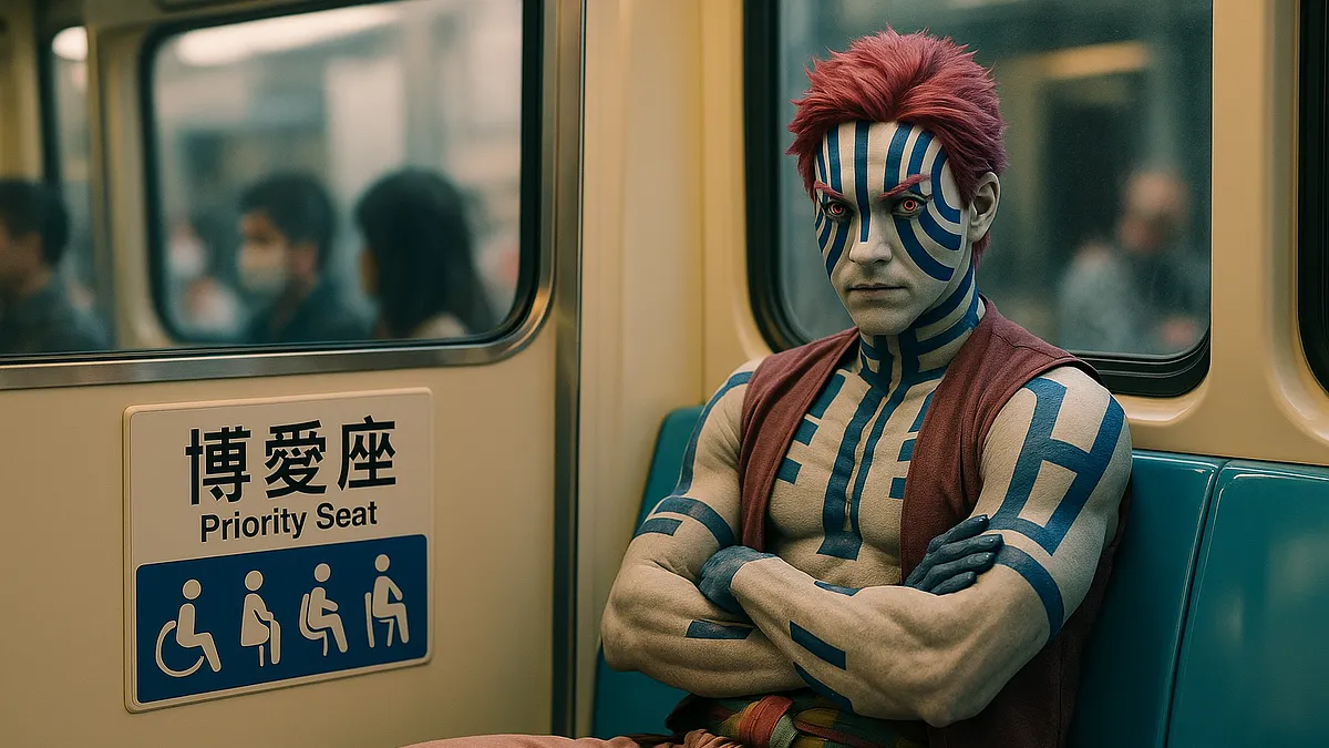 台北的博愛座總是引發爭議,也讓網友戲稱根本是《鬼滅之刃》的換位血戰。(ChatGPT繪製) 台北的博愛座總是引發爭議,也讓網友戲稱根本是《鬼滅之刃》的換位血戰。(ChatGPT繪製)