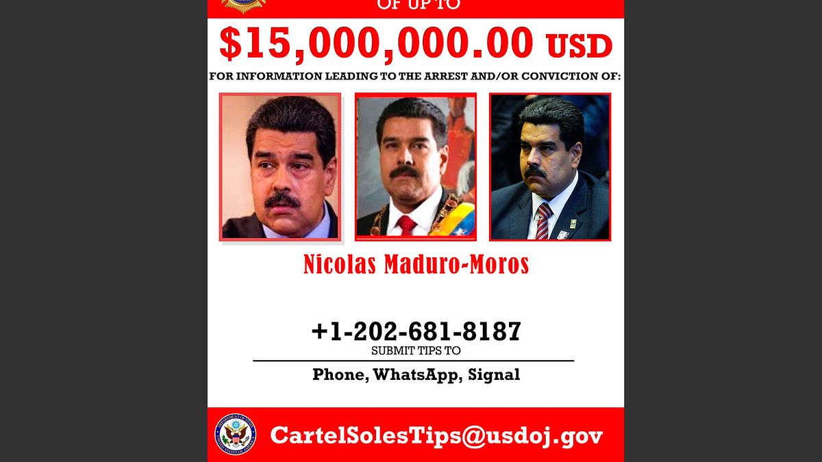 美國政府懸賞一千五百萬美元,只要你能提供有助逮捕馬杜洛的情資,就有機會拿到賞金。(美聯社) 美國政府懸賞一千五百萬美元,只要你能提供有助逮捕馬杜洛的情資,就有機會拿到賞金。(美聯社)